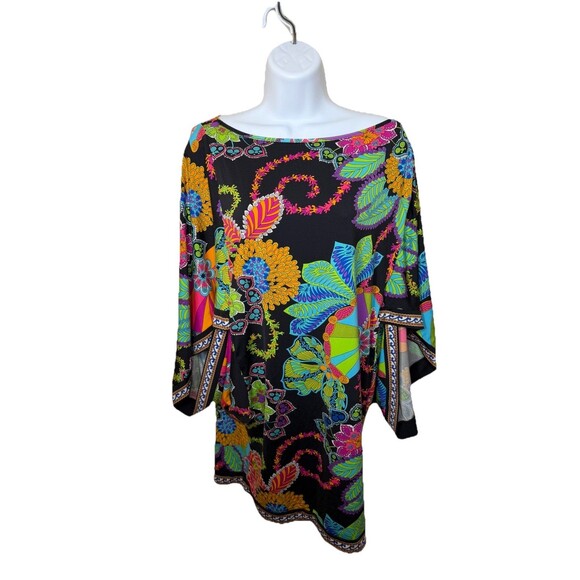 Trina Turk Top Sz m Multicolored Floral Shrug Pullover Boho Artsy Dress Coverup - Picture 3 of 9